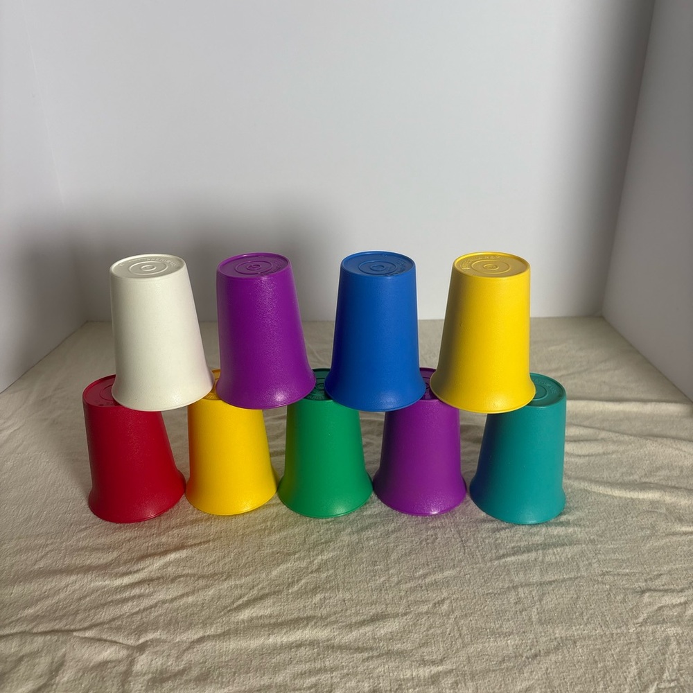 Vintage Tupperware Tumblers Set Colorful Stackable Cups Retro Kitchen series 109
